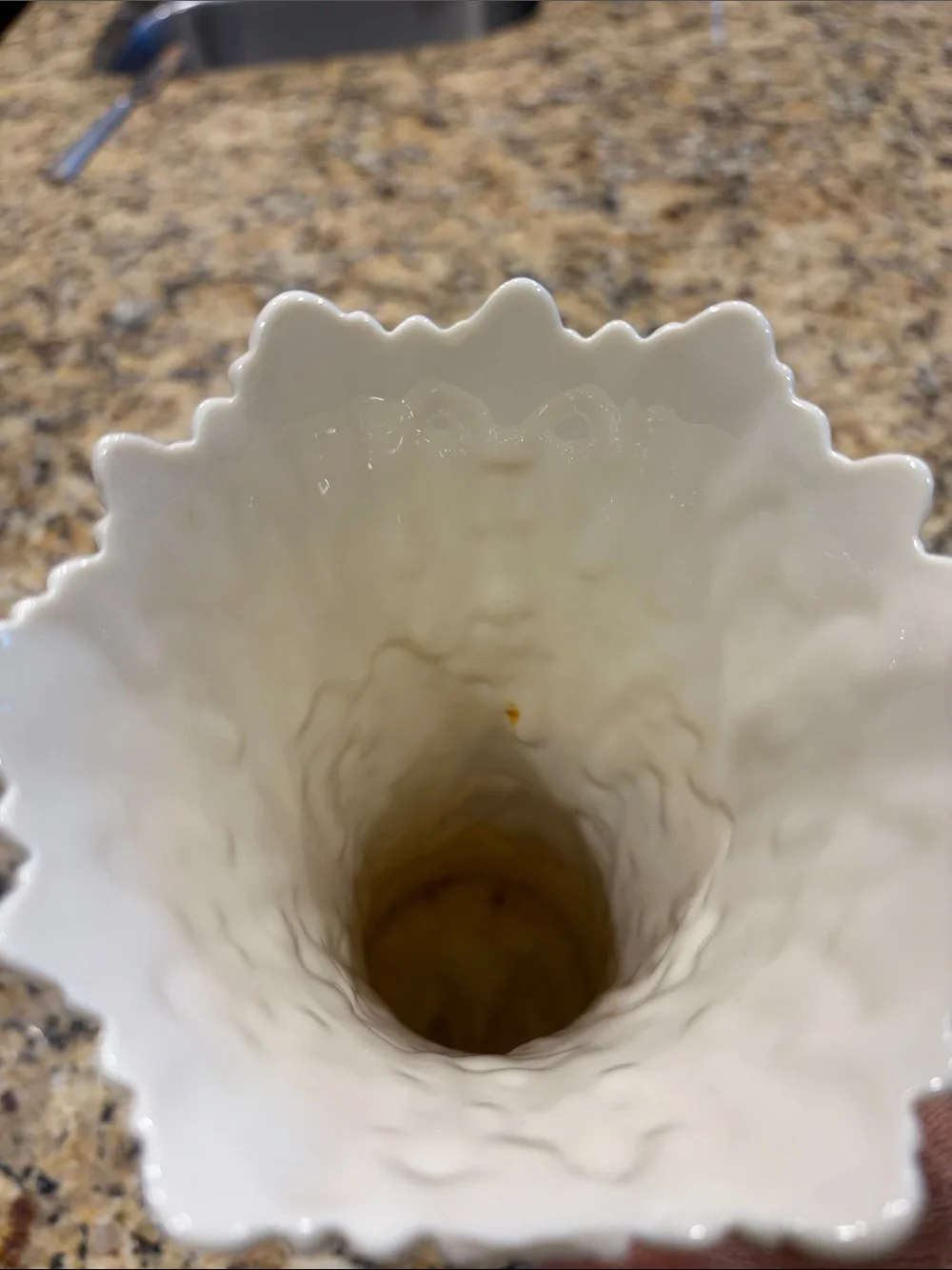 Lenox White Embossed Ceramic Vase with Scalloped Rim